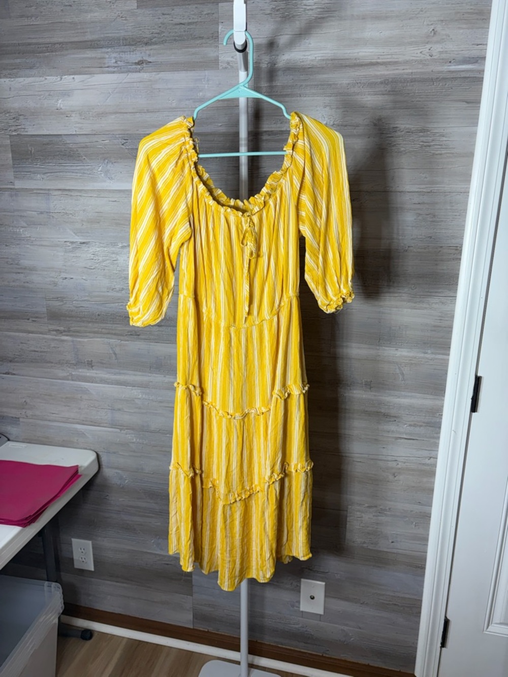 LC Lauren Conrad Yellow and White Striped Tiered Midi Dress 2042